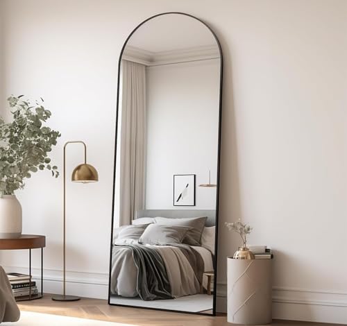 64''x21'' Arched Full Length Mirror with Stand, Full Body Mirror, Mirrors Full Length Floor Freestanding, Wall Mounted Mirrors for Bedroom Living Room Cloakroom (Black) - color: Black, size: 64"L x 21"W