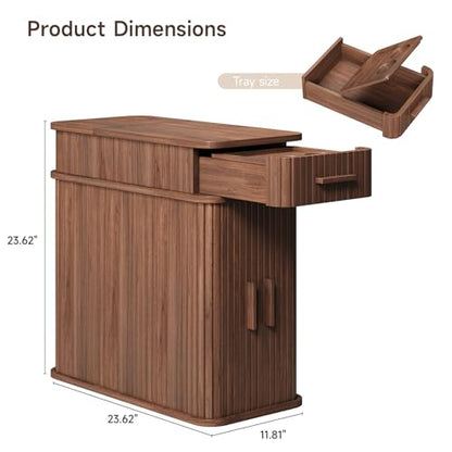 Side End Table with Charging Station, Slim Nightstand with Drawer, Mid-Century Wood Skinny Bedside Table with Storage, Narrow Side Tables for Small Space Living Room Bedroom Office Sofa Couch Walnut - color: Walnut