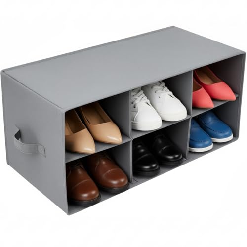 Sorbus Shoe Organizer Bin, 6 Section Cubby Shoe Shelves, Foldable Portable Detachable Closet Organizer Storage for Home Organization