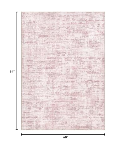 Nakagishi 5X7 Abstract Washable Area Rugs for Living Room-Pink | Modern Non-Slip Silicone Backing Low Pile Soft Carpet for Bedroom Dining Decor Ideal for Families with Kids and Pets - color: Pink, size: 5' x 7' (Rectangular)