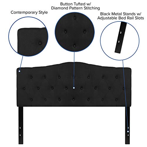EMMA + OLIVER Tufted Upholstered Queen Size Headboard in Black Fabric - color: Black, size: Queen