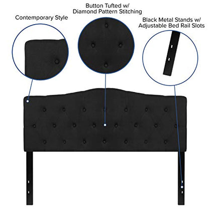 EMMA + OLIVER Black Queen Tufted Headboard | Adjustable Bed Rail Slots, Fabric Upholstered - color: Black, size: Queen