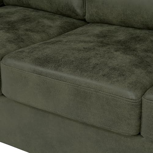 Eafurn Mid-Century Modern 3-Seater Loveseat Sofa Couch with Sturdy Wood Frame & Cushioned Armrests, 81" Compact Faux Leather Settee Furniture for Living Room, Apartment, Office - color: Olive Green 81"