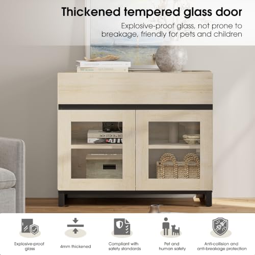 WAMPAT Modern TV Stand with 3 Tiers Bookshelf, Farmhouse Entertainment Center with 4 Drawers and Adjustable Shelf, Wooden Media TV Console with Glass Doors for Living Room, Beige - color: Beige-c