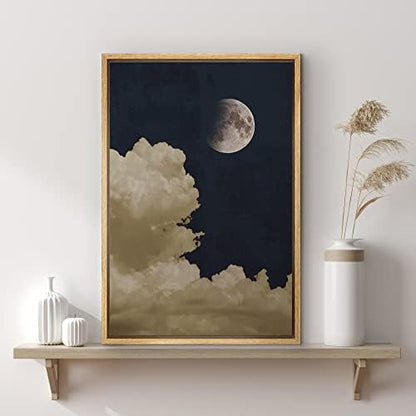 SIGNWIN Framed Canvas Print Wall Art Pastel Clouds with Moon in Dark Blue Sky Nature Wilderness Modern Art Landscape Relax for Living Room, Bedroom, Office - 16"x24" Natural - color: A015-2202-x04, size: 24"L x 16"W
