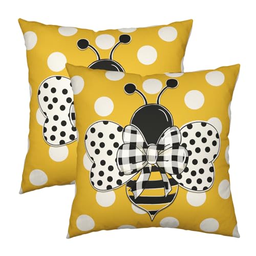 Summer Pillowcase 16x16 Set of 2 Yellow Honey Bee Polka Dots Holiday Throw Pillow Covers Bumblebee Outdoor Decorative Linen Cushion Covers for Farmhouse Couch Sofa Living Room Decor - color: Bee Pillow Covers - A11-10, size: 16" x 16" (Pack of 2)