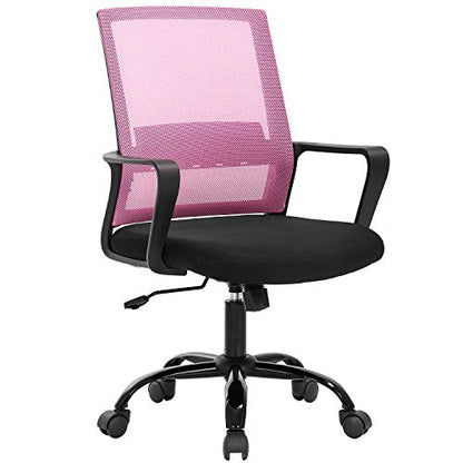 BestOffice Desk Chair Mesh Office Chair Ergonomic Computer Chair Executive Lumbar Support Adjustable Stool Rolling Swivel Chair,Pink - color: Pink, size: 1 Pcs