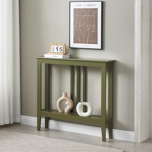 Kings Brand Narrow Console Table w/Storage Shelf for Entryway, Avocado | Slim Sofa Table for Hallway, Foyer or Living Room with Open Shelf for Décor, Books & Everyday Essentials - color: Avocado