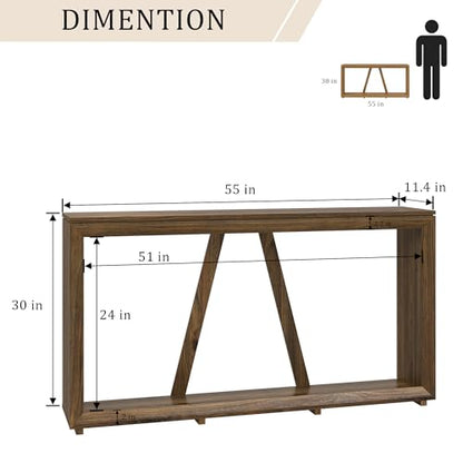 55-Inch Long Console Table for Entryway, Wooden Sofa Table Behind The Couch, Walnut Wood Hallway Accent Table for Living Room, Entrance - color: Walnut