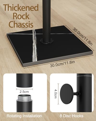 Clothes Rack Freestanding, Coat Tree with 8 Hooks, Black | Small Standing Cloth Hanger with Heavy Rock Slab Base, Modern Metal Garment Rack with 8 Hooks for Bedroom, Office - color: Black