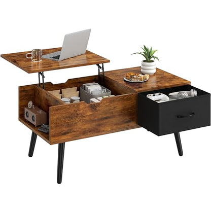 Yaheetech Coffee Table with Storage,39.5'' Lift Top Coffee Table,Hidden Storage Compartment,Foldable Drawer,Lift Tabletop Dining Center Table for Home Living Room Office,Rustic Brown - color: Rustic Brown