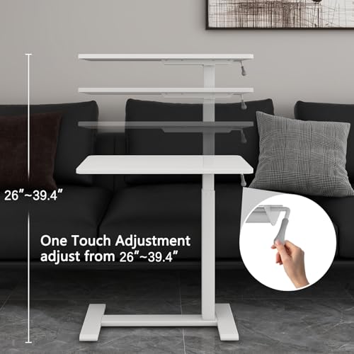 PUNCIA 27" Laptop Table with Hidden Wheels Pneumatic Standing Desk, White | Pneumatic Rolling Computer Cart Height Adjustable Beside Table Laptop Desk for Hospital Home Office Bedroom Couch