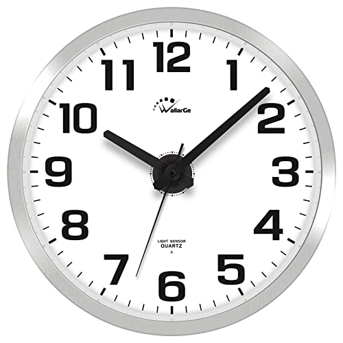Night Light Wall Clock for Bedroom, 12 Inch | Silent, Lighted up Glow in the Dark, Battery Operated, Easy to Read Large Digital Display - color: Silver