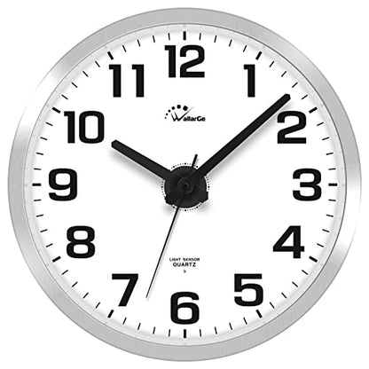 Night Light Wall Clock for Bedroom, 12 Inch | Silent, Lighted up Glow in the Dark, Battery Operated, Easy to Read Large Digital Display - color: Silver
