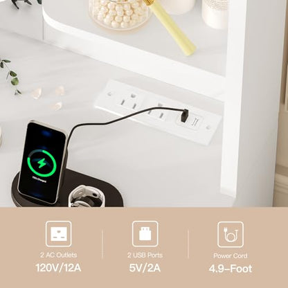 Quimoo Large Vanity Desk with LED Lighted Mirror & Power Outlet, Makeup Vanity Table with 7 Drawers,4 Shelves and 5 Hooks, White Vanity for Bedroom, Bathroom - color: White 4 Drawers Vanity