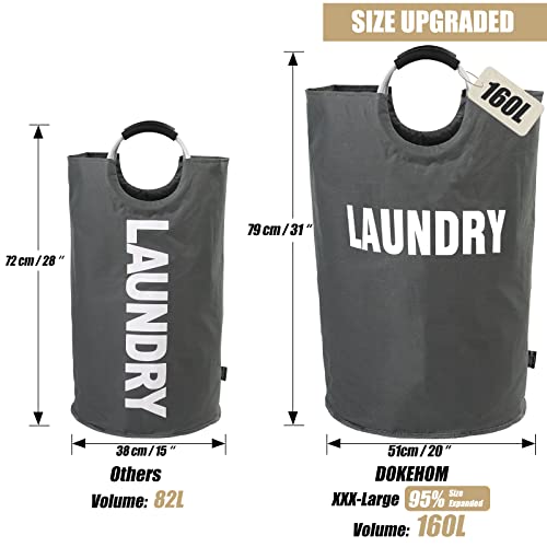 DOKEHOM 160L XX-Large Laundry Basket (7 Colors), Collapsible Laundry Bag, Foldable Laundry Hamper, Folding Washing Bin (Dark Grey, XXL) | Collapsible Hamper - color: Dark Grey, size: 160L