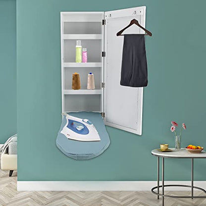 Wall Mounted Ironing Board with Storage Cabinet Built in Swivel Ironing Board with 3Tier Shelf & Dressing Mirror for Home Apartment & Small Spaces
