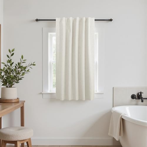 KOUFALL Linen Bathroom Window Curtain,Short Curtain Blackout for Bedroom,Cafe Curtain 45 Inch Length Privacy Decorative Boho Single Curtain Panel for Kitchen - color: Cream Beige, size: 36"W x 45"L (Pack of 1)