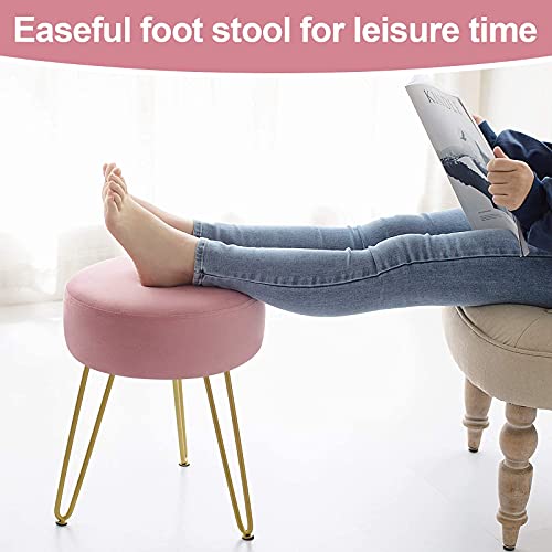 GERANT Multifunctional Vanity Stools - Velvet Round Ottoman Modern Dressing Stool -Upholstered Footrest Stool - Side Table Footstool with Golden Metal Leg for Living Room, Bedroom (Pink) - color: Pink
