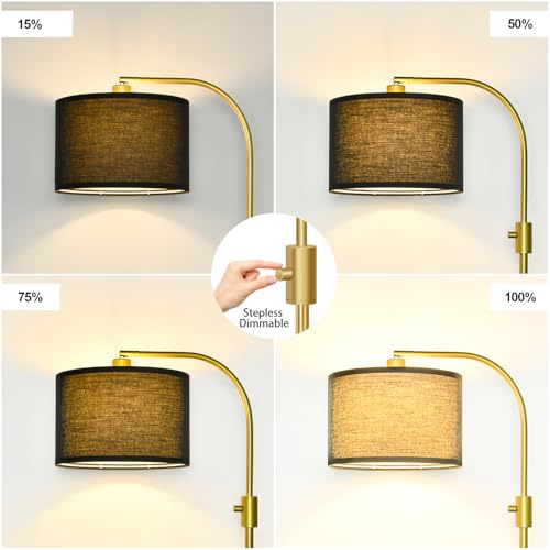 Nintiue Upgraded Modern Arc Dimmable Tall Standing Floor Lamp with Black Shade, 1200 Lumens LED Bulb Included, for Living & Reading Room, Bedroom, Office & Nursery, Gold - color: Gold-Black Shade