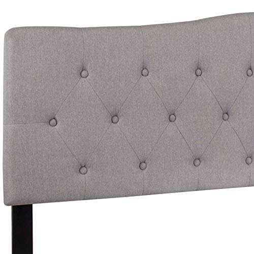 EMMA + OLIVER Arched Button Tufted King Size Headboard in Light Gray Fabric - color: Light Gray, size: King