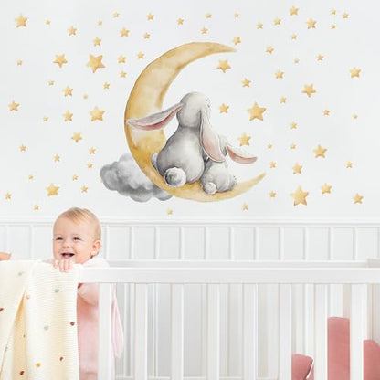 Easter Bunny Peel & Stick Wall Decals, Moon & Stars Wall Stickers | removable. Cute bunny with moon & stars. Ideal for bedroom, nursery, living room. - color: Easter Cute Bunny Wall Decals