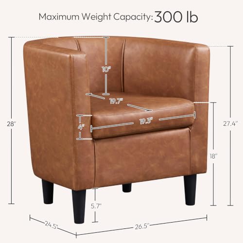 Yaheetech Barrel Accent Chair, Mid Century Armchair, Brown | Faux Leather Chair with High-Density Foam Seat, Upholstered Barrel Sofa Chair for Living Room Bedroom Waiting Room - color: Brown, size: Set of 1