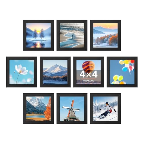 4x4 Picture Frame, Wall Mount or Tabletop Photo Frames with Engineered Wood, Black 10 Pack - color: Black, size: 4x4-10PK