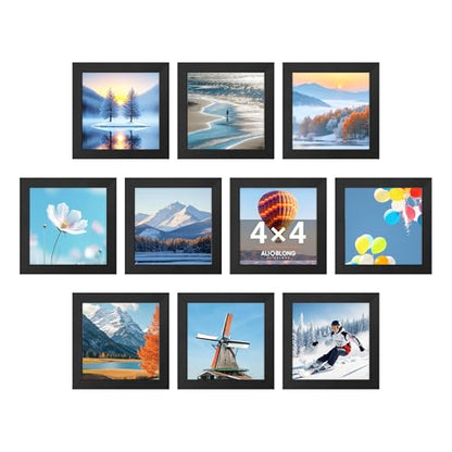 4x4 Picture Frame, Wall Mount or Tabletop Photo Frames with Engineered Wood, Black 10 Pack - color: Black, size: 4x4-10PK