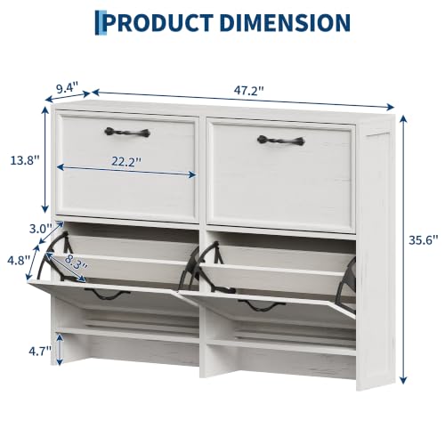 Garvee Shoe Cabinet with 4 Flip Drawers, Narrow Shoe Storage Cabinet with Adjustable Shelf, Hidden Shoes Rack with Anti-Tipping Kit, Freestanding Shoes Rack for Entryway Hallway, Distressed White - color: Distressed White, size: 4 Drawers