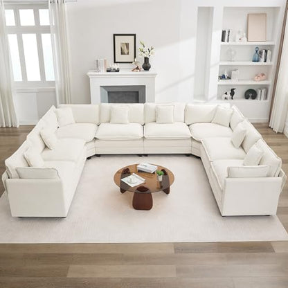 147'' Oversized U Shaped Cloud Sectional Sofa, Chenille Deep Seat Couches for Living Room, Comfy Upholstered Modular Sectional Sofa Couch, Beige - color: Beige, size: 147'' Oversized U Shape