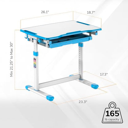 Mount-It! Kids Desk and Chair Set, Height Adjustable Sturdy, Kid Study Workstation and Chair Set for Boys, Home School, Arts, Drawing, Crafts, Ergonomic Childrens Storage Drawer Blue - color: Blue