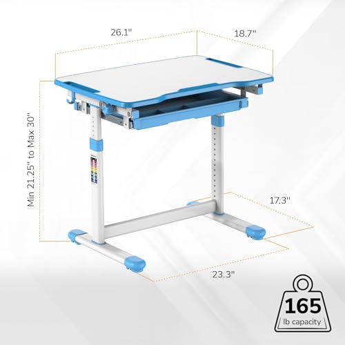 Mount-It! Kids Desk and Chair Set, Height Adjustable Sturdy, Kid Study Workstation and Chair Set for Boys, Home School, Arts, Drawing, Crafts, Ergonomic Childrens Storage Drawer Blue - color: Blue