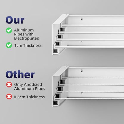 ZMBESUP Upgrade Small Wall Mounted Drying Rack with 4 Hooks, 23.6" Compact Foldable Laundry Rack for Apartment, Space Saving Collapsible Design, Includes Template for Small Bathroom & Balcony (White) - size: 23.6'' Upgrade