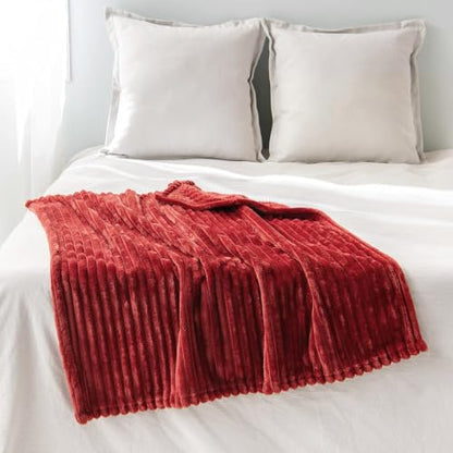 MIULEE Fleece Blanket, Durable Plush Fuzzy Extra Soft Warm Cozy Burgundy Red Striped Flannel Throw Blanket for Couch Sofa Bed 30"x40" - color: Burgundy Red, size: 30"x40"