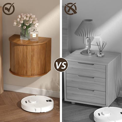 Floating Nightstand Set of 2,Wooden Wall-Mounted Nightstand with Fluted Sliding Roll-Up Door,Space-Saving,Suitable for Small Space Bedroom,Living Room - color: Walnut-floating Nightstand Set of 2