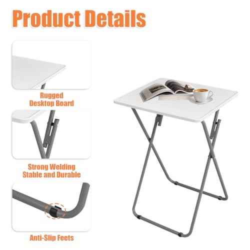 Gocamptoo Portable Folding TV Dinner Tray Table Set of 2 | No Assembly Required TV Dinner Table with Sturdy MDF Top - color: White