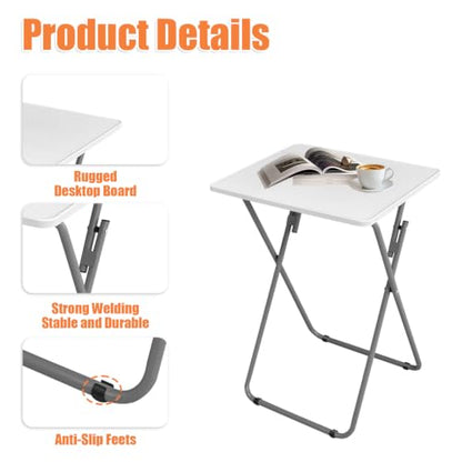Gocamptoo Portable Folding TV Dinner Tray Table Set of 2 | No Assembly Required TV Dinner Table with Sturdy MDF Top - color: White