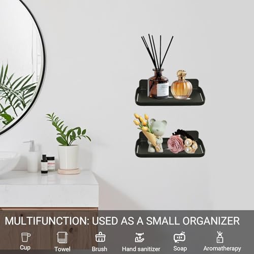 FAYYGYH 2 Pack Adhesive Floating Shelves, No Drill Small Floating Shelf | Wall Storage Damage-Free Wall Mounted Organizer for Bathroom, Kitchen, Bedroom & Office (Black) - color: Black