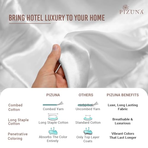 Pizuna Pure 100% Cotton Full Duvet Cover Set, Luxurious 400 Thread Count Long Staple Cotton Sateen Weave with Button Closure (Combed White Cotton Duvet Cover Full) | Long Staple Combed Cotton Sateen Weave 3 Piece Luxurious Cool Full Comforter Cover with H