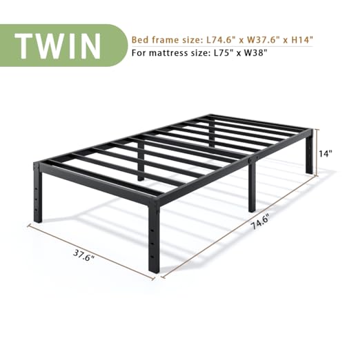 LUMUNANCE Metal Bed Frame Twin Size - 14 Inch Heavy-Duty Twin Platform Bed Frame No Box Spring Needed, Easy Assembly, Noise-Free, Sturdy Mattress Foundation, Underbed Storage Space - size: Twin, style: 14 Inch