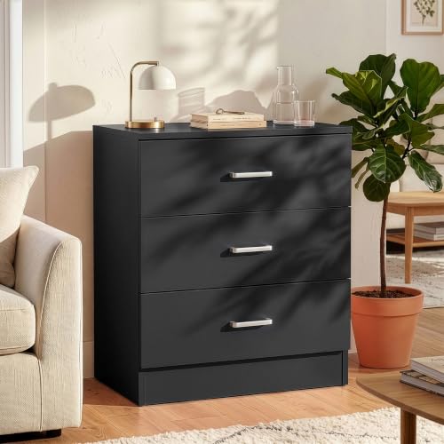 Karl home Black 3 Drawer Dresser, Modern Small Storage Chest for Bedroom | Wood End Table, Space-Saving Drawer Cabinet, Multi-Scene Furniture for Nursery, Hallway, Living Room and Closet Storage - color: Black, size: 26"D x 13"W x 22"H (3 Drawers)