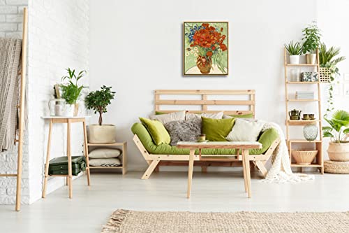 Wieco Art Framed Wall Art of Red Poppies and Daisies by Vincent Van Gogh Paintings Reproduction Abstract Canvas Prints for Home Living Room Decorations Bronze Gold Frame - size: 24"L x 20"W