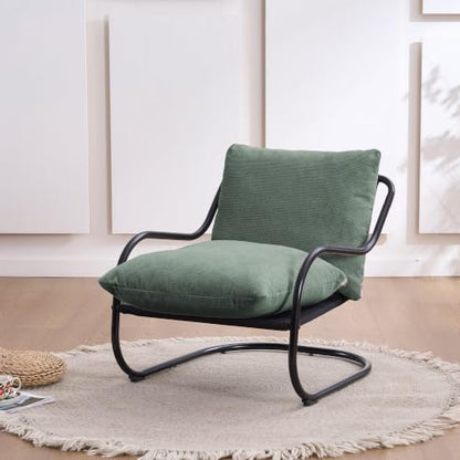 Ergonomic Low Profile Accent Armchair, Modern Upholstered Lounge Reading Chair with Heavy-Duty Metal Frame, Comfy Small Space Side Chair for Living Room Bedroom Office,Green - color: Green