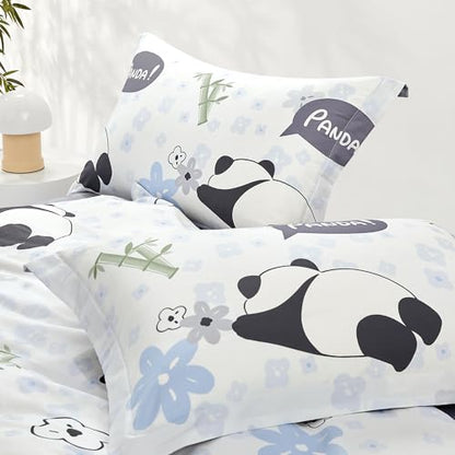 SAPHREAS Home Cute Duvet Cover 100% Cotton Cartoon Twin Comforter Cover Set 2pcs with Zipper Closure 1 Duvet Cover 1 Pillowsham Twin Size - color: Panda Alan(white), size: Twin (68"x90")