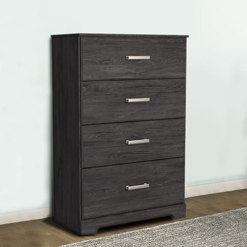 Signature Design by Ashley Belachime Casual 4 Drawer Chest with Easy Glide and Safety Stop, Gray - color: Black, style: Chest of Drawers