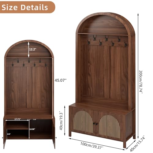 Mxtxmy Hall Tree with Bench and Shoe Storage 78.74" Coat Rack with 7 Hooks | Farmhouse Entryway Bench with Adjustable Shelf,4-in-1,Tall Hall Tree with Arch Storage Cubby Furniture Organizer for Hallway - size: 78.74"H