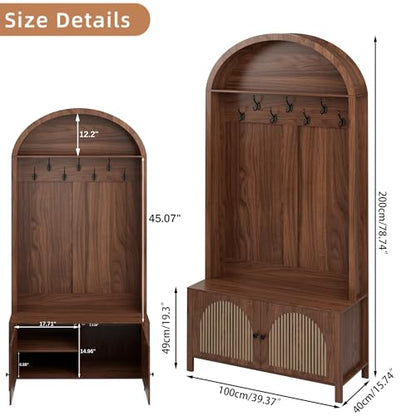 Mxtxmy Hall Tree with Bench and Shoe Storage 78.74" Coat Rack with 7 Hooks | Farmhouse Entryway Bench with Adjustable Shelf,4-in-1,Tall Hall Tree with Arch Storage Cubby Furniture Organizer for Hallway - size: 78.74"H