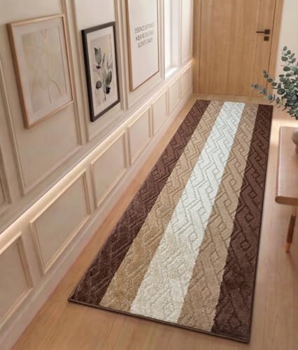 Custom Size Hallway Runner Rug Damask Brown Color 31 inch Wide Select Your Length Non-Slip (Skid Resistance) Rubber Backing 3 feet x 31 inch - color: Knit Brown, size: 2'7" x 3' (Runner)
