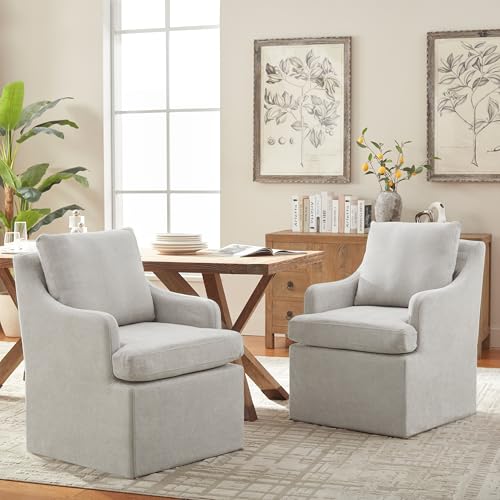 VKNOW Upholstered Dining Chairs Set of 2, Dining Room Chairs with Casters | Modern Rolling Dining Chairs with Armrest, Soft Chenille Fabric, Washable Cover, Easy Assembly, Living Room, Bedroom, Grey - color: Light Grey, size: 2